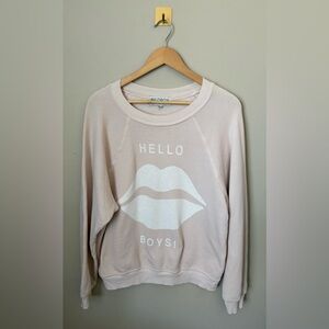 Medium Wildfox Light Pink Hello Boys Lips Graphic‎ Oversized Crewneck Sweater